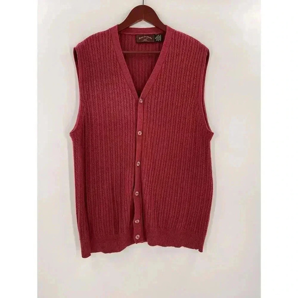 VINTAGE 70'S BRUCE BAIRD & CO BURGANDY LINEN BLEND SWEATER VEST GRANDPA ERA - Picture 1 of 9